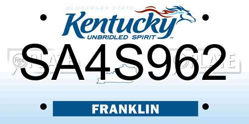 SA4S962 Kentucky License Plate