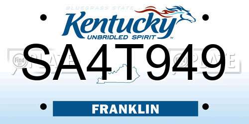 SA4T949 Kentucky License Plate
