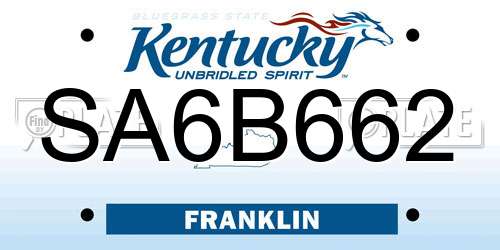 SA6B662 Kentucky License Plate