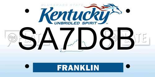 SA7D8B Kentucky License Plate