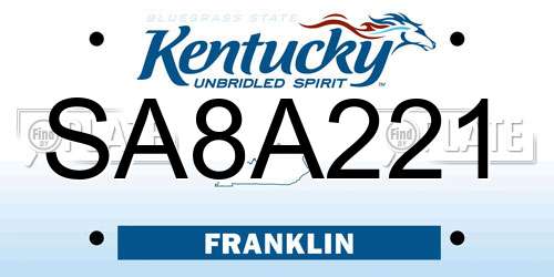 SA8A221 Kentucky License Plate