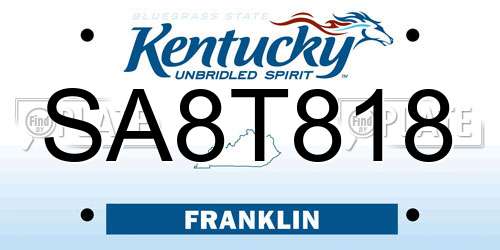 SA8T818 Kentucky License Plate