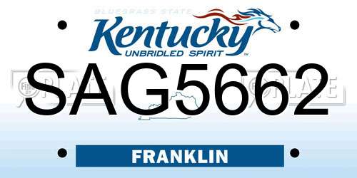 SAG5662 Kentucky License Plate