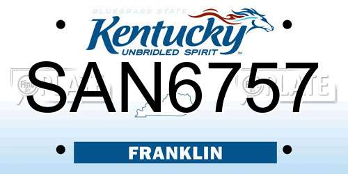 SAN6757 Kentucky License Plate