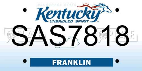 SAS7818 Kentucky License Plate