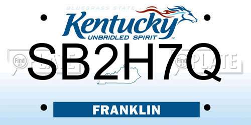 SB2H7Q Kentucky License Plate
