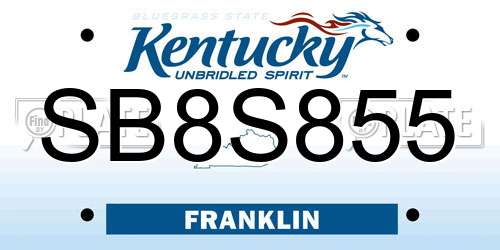 SB8S855 Kentucky License Plate