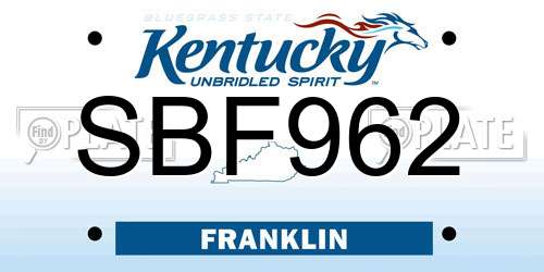 SBF962 Kentucky License Plate