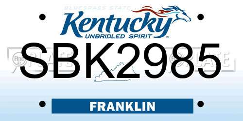 SBK2985 Kentucky License Plate