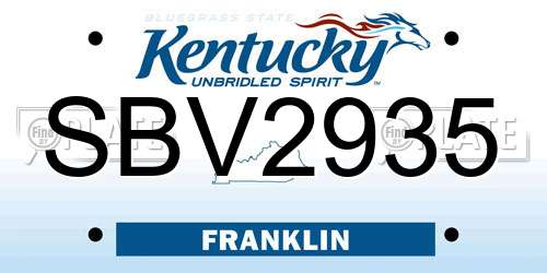 SBV2935 Kentucky License Plate