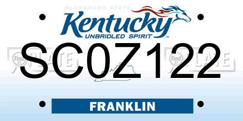 SC0Z122 Kentucky License Plate