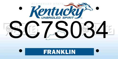 SC7S034 Kentucky License Plate