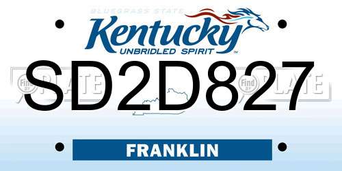 SD2D827 Kentucky License Plate