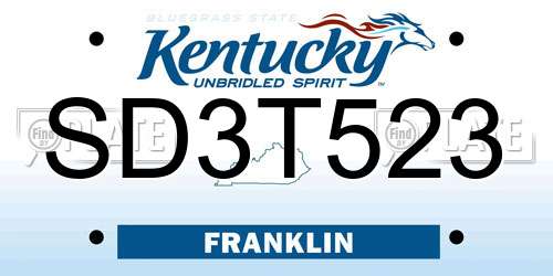 SD3T523 Kentucky License Plate