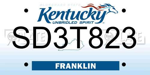 SD3T823 Kentucky License Plate