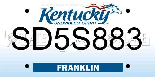 SD5S883 Kentucky License Plate