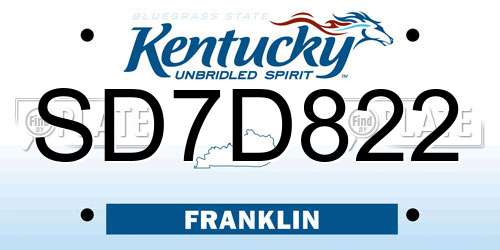 SD7D822 Kentucky License Plate