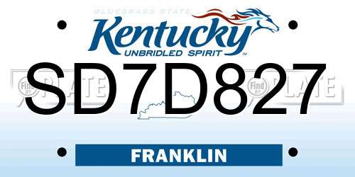 SD7D827 Kentucky License Plate