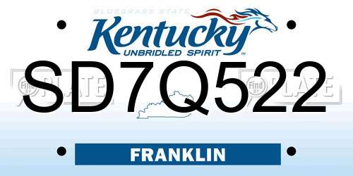 SD7Q522 Kentucky License Plate