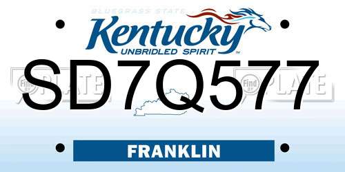 SD7Q577 Kentucky License Plate