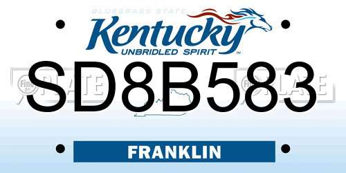 SD8B583 Kentucky License Plate