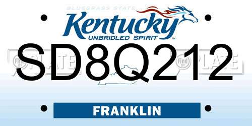 SD8Q212 Kentucky License Plate