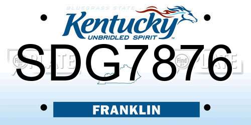 SDG7876 Kentucky License Plate