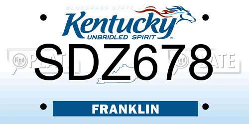 SDZ678 Kentucky License Plate
