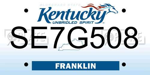 SE7G508 Kentucky License Plate