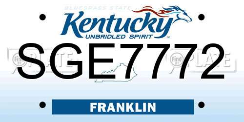 SGE7772 Kentucky License Plate