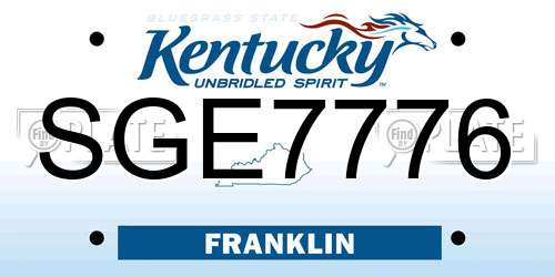 SGE7776 Kentucky License Plate
