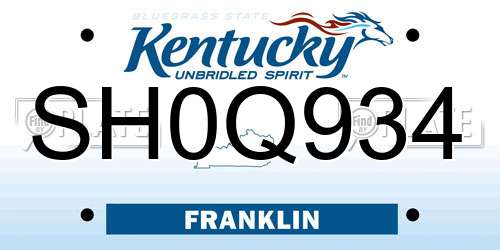 SH0Q934 Kentucky License Plate