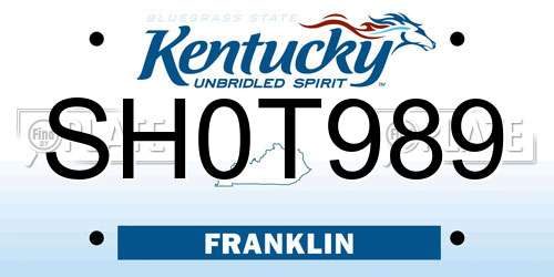 SH0T989 Kentucky License Plate