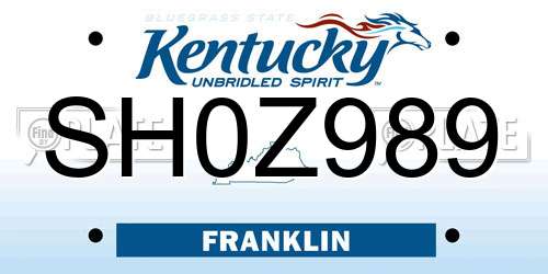 SH0Z989 Kentucky License Plate