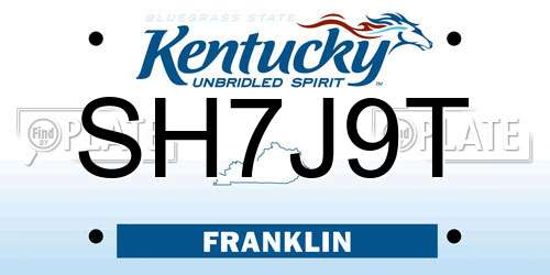 SH7J9T Kentucky License Plate