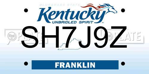 SH7J9Z Kentucky License Plate