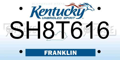 SH8T616 Kentucky License Plate