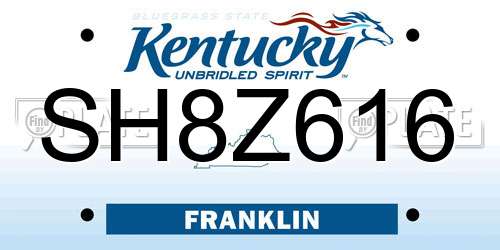 SH8Z616 Kentucky License Plate