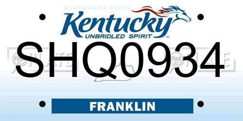 SHQ0934 Kentucky License Plate