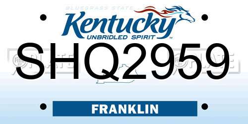 SHQ2959 Kentucky License Plate