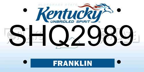 SHQ2989 Kentucky License Plate