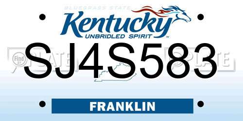 SJ4S583 Kentucky License Plate