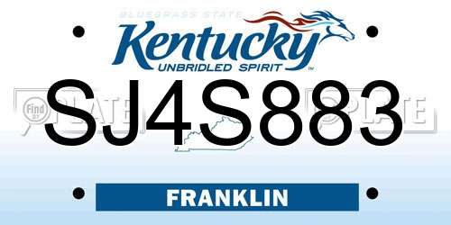 SJ4S883 Kentucky License Plate
