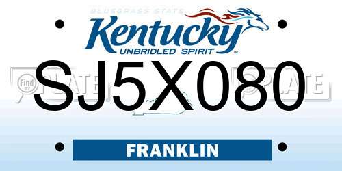 SJ5X080 Kentucky License Plate