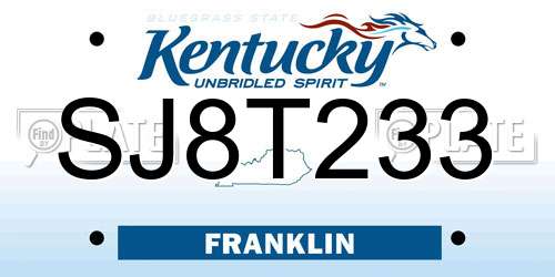 SJ8T233 Kentucky License Plate