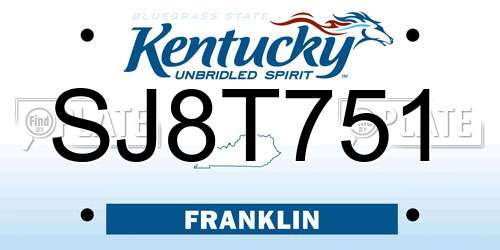 SJ8T751 Kentucky License Plate