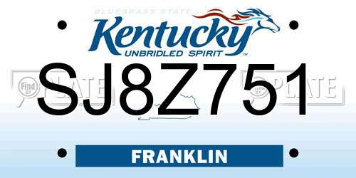 SJ8Z751 Kentucky License Plate