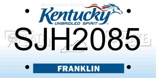 SJH2085 Kentucky License Plate