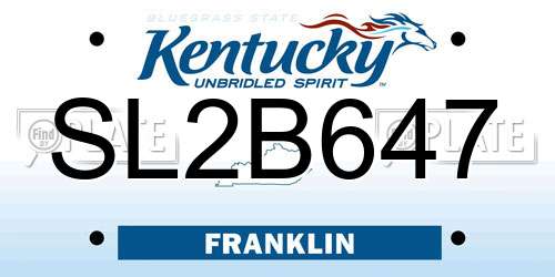 SL2B647 Kentucky License Plate