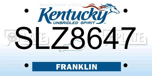 SLZ8647 Kentucky License Plate